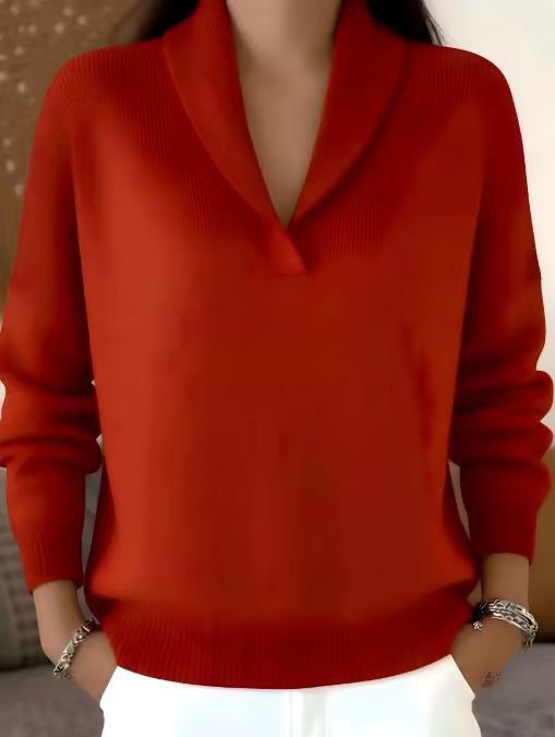 Pull Femme En Maille À Col V Coupe Décontractée