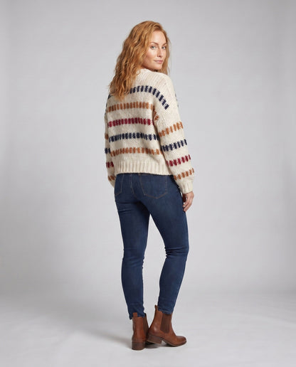 Vue rapprochée de la maille tricotée et des rayures du pull