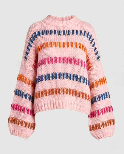 Pull Femme Tricoté À Rayures Multicolores Coupe Décontractée