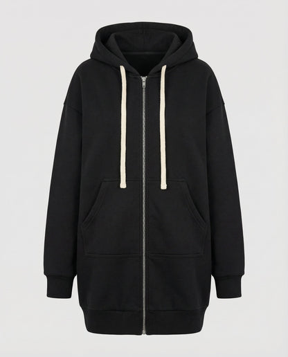 Sweat Long Zippé À Capuche Femme Coupe Ample