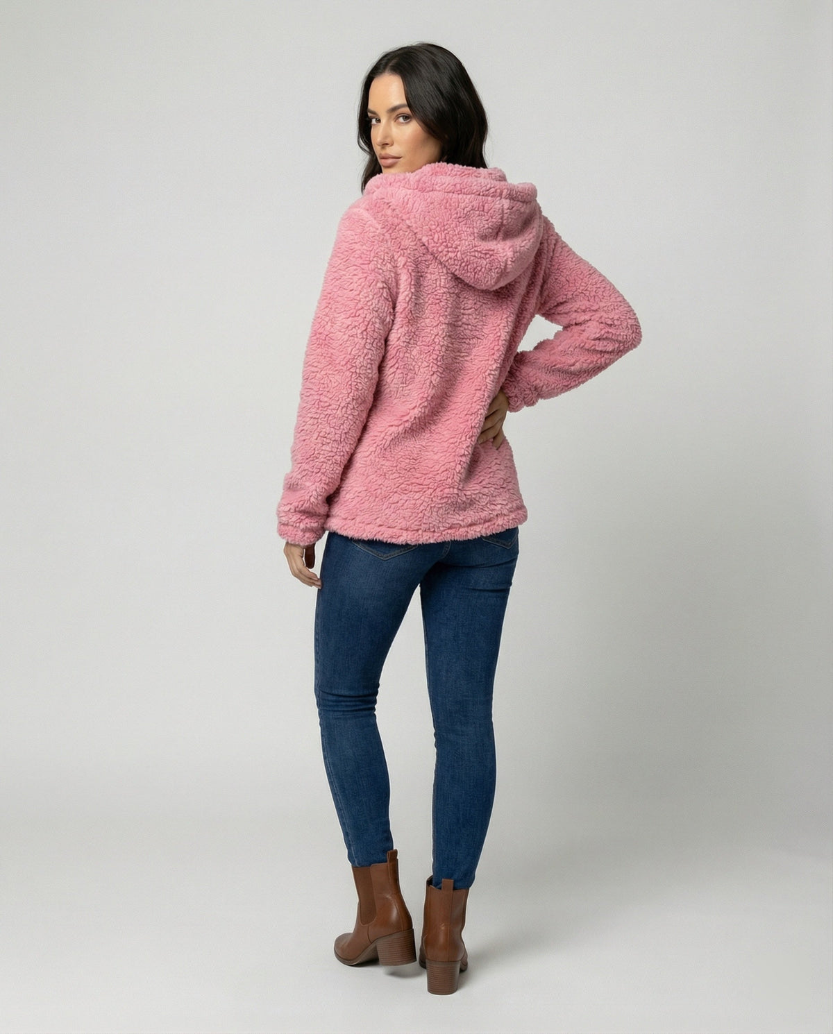 Veste longue pour femme avec matière polaire teddy