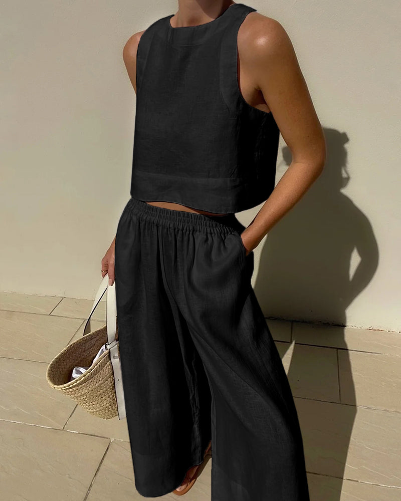 Haut sans manches assorti à un pantalon pour femme