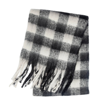 Écharpe d’hiver femme multicolore à carreaux avec franges
