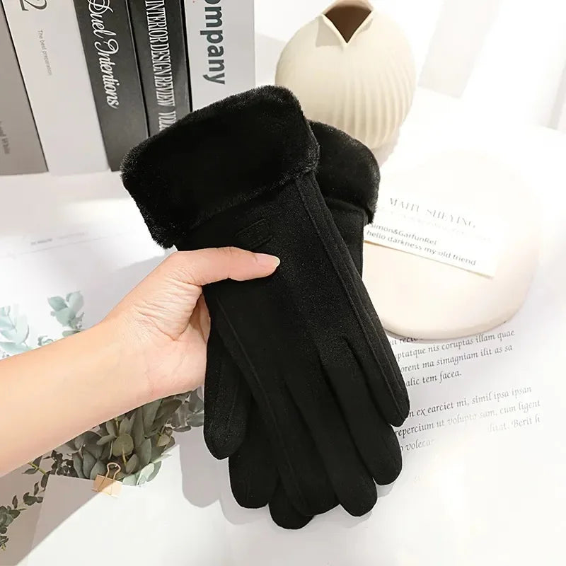 Détails des gants d’hiver tactiles en daim pour femme