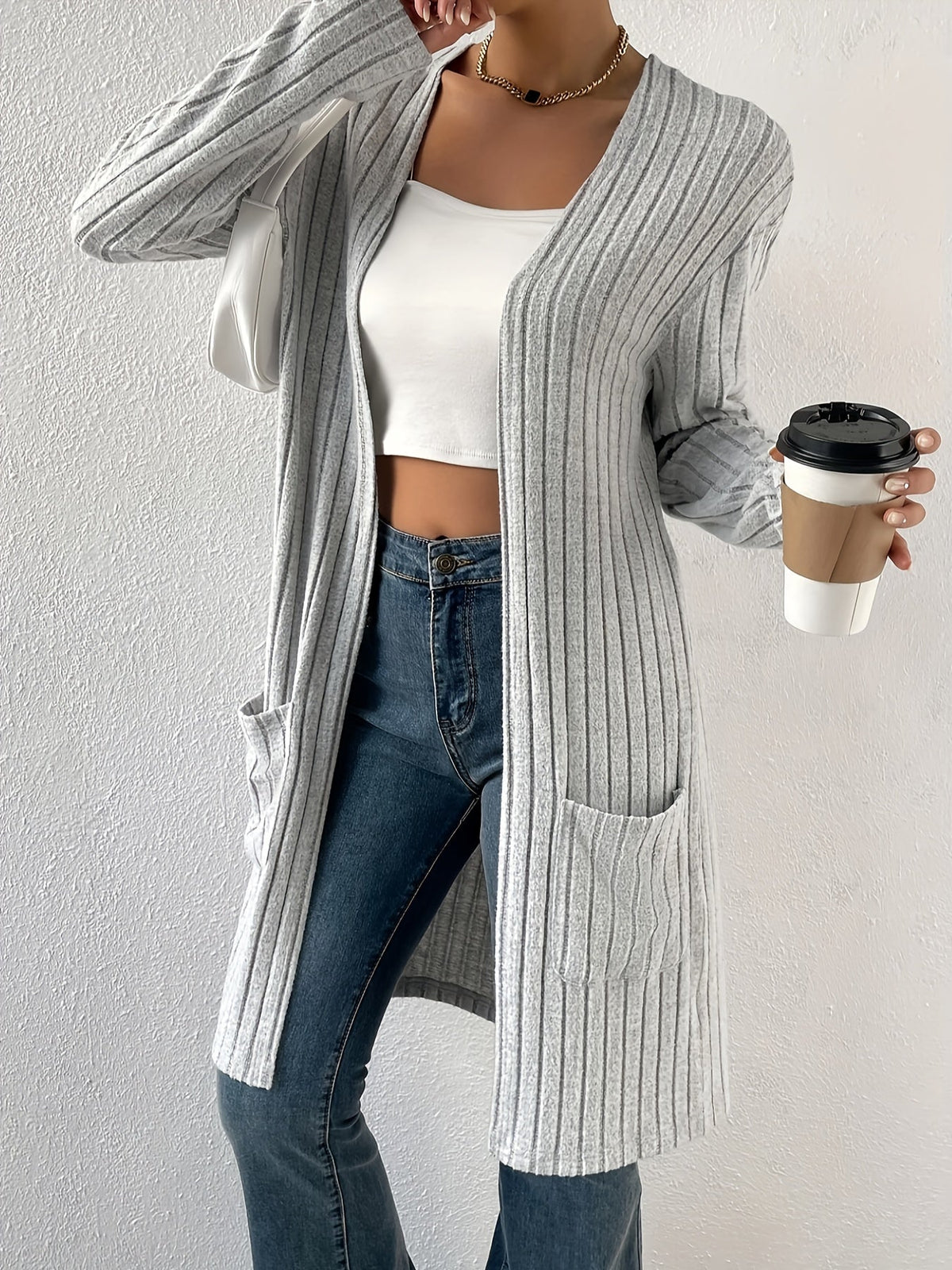 Cardigan ouvert devant avec coupe légère et polyvalente