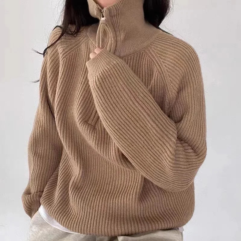 Pull Polo Femme Demi Zip En Maille Douce