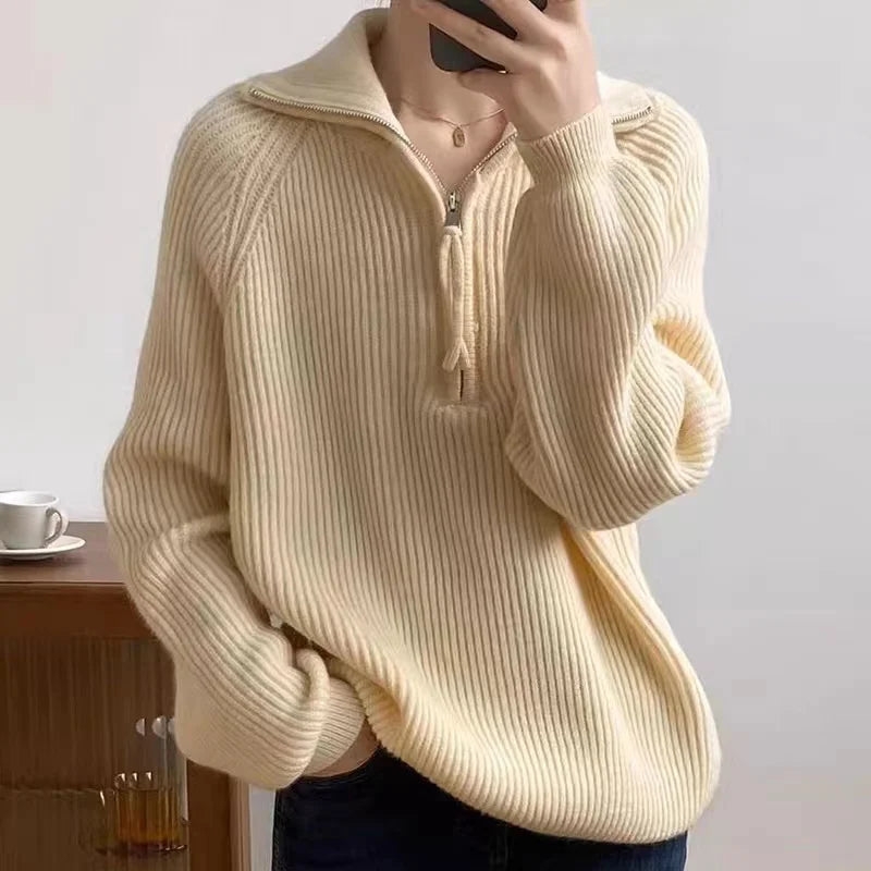 Pull Polo Femme Demi Zip En Maille Douce
