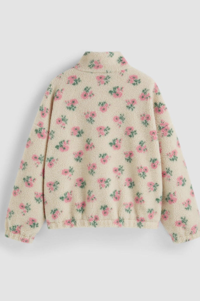 Veste fleurie en polaire sherpa pour femme, vue de dos