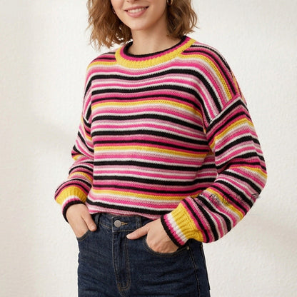 Pull Femme Rayé En Maille Coupe Ample