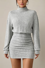 Robe Femme Pull Courte Côtelée À Col Roulé
