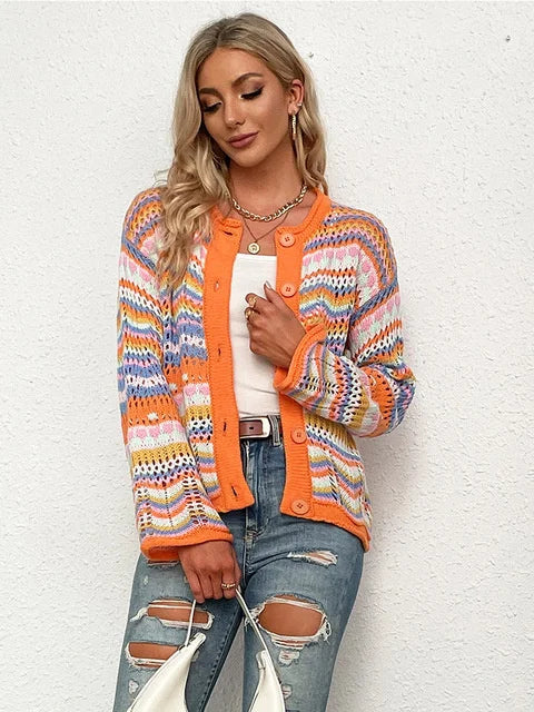 Cardigan coloré en tricot à motifs