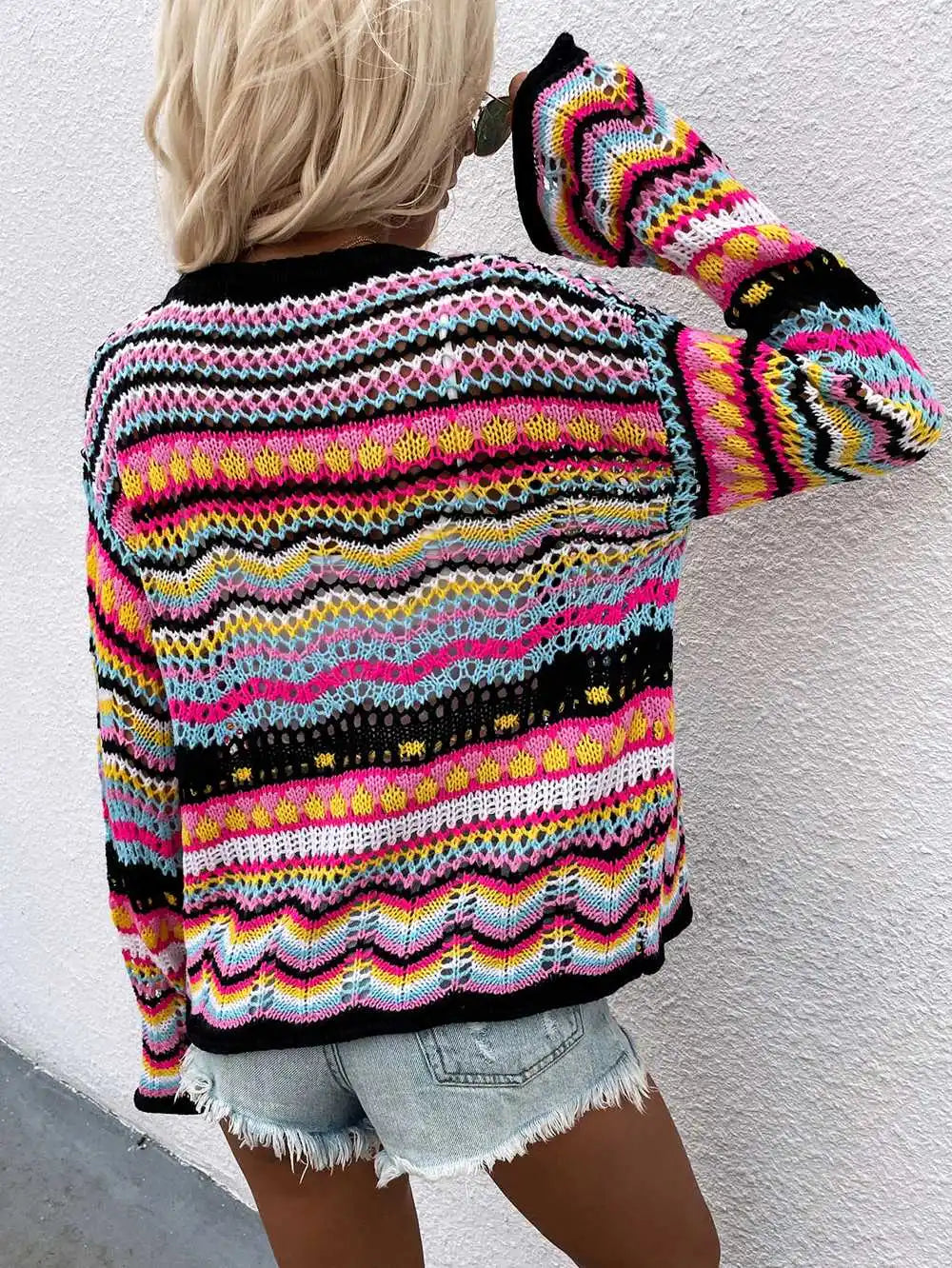 Cardigan coloré en tricot à motifs