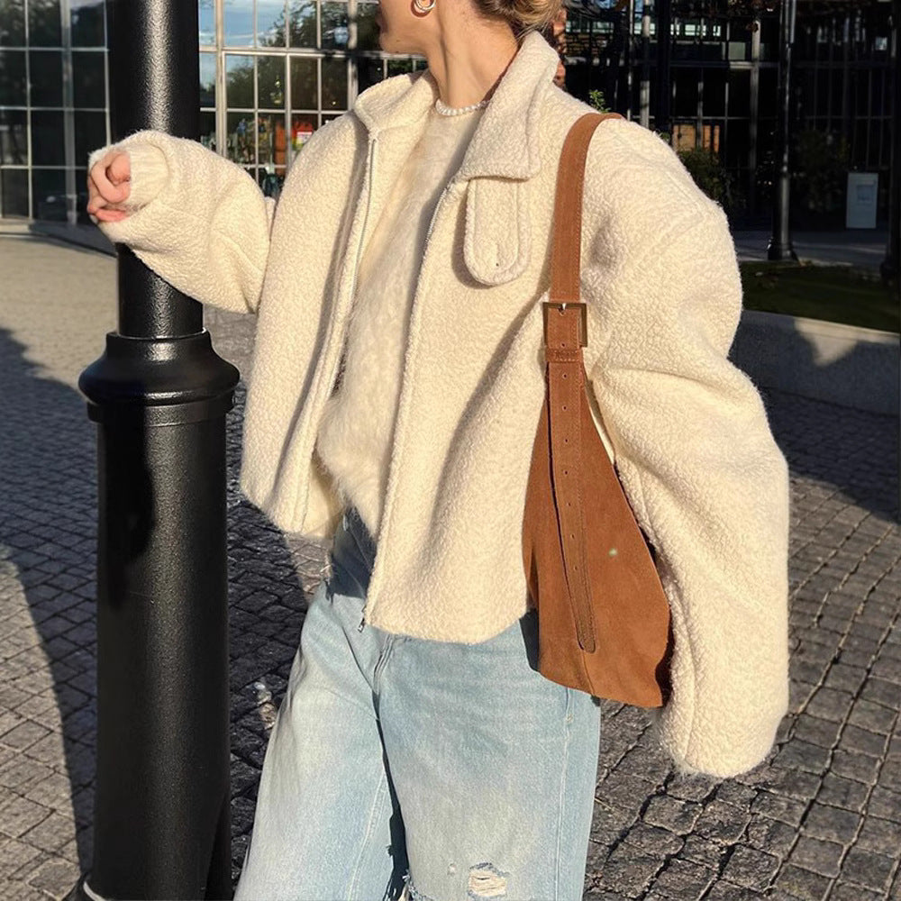 Veste courte femme en laine mélangée avec fermeture zippée