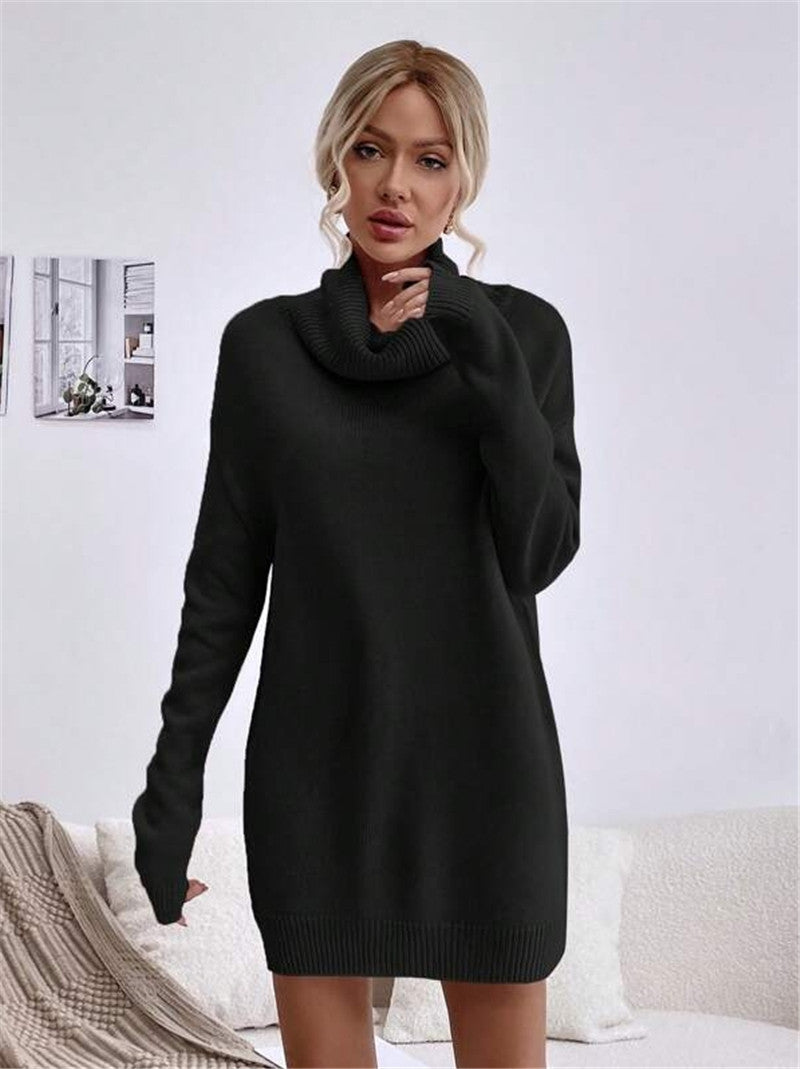 Robe pull femme tricotée à col montant