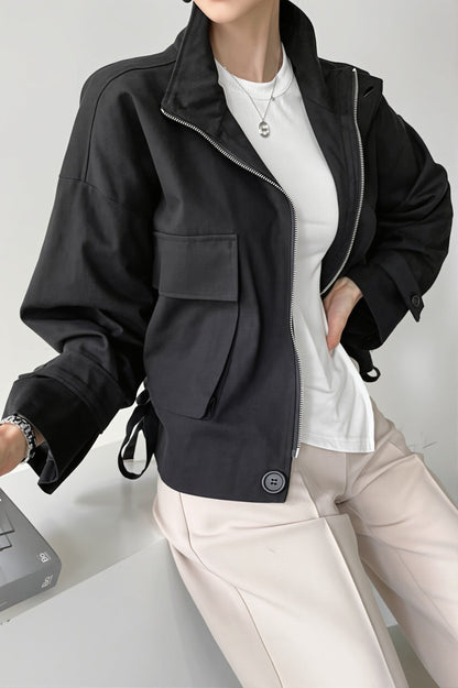 Vue arrière de la veste femme ample à col montant