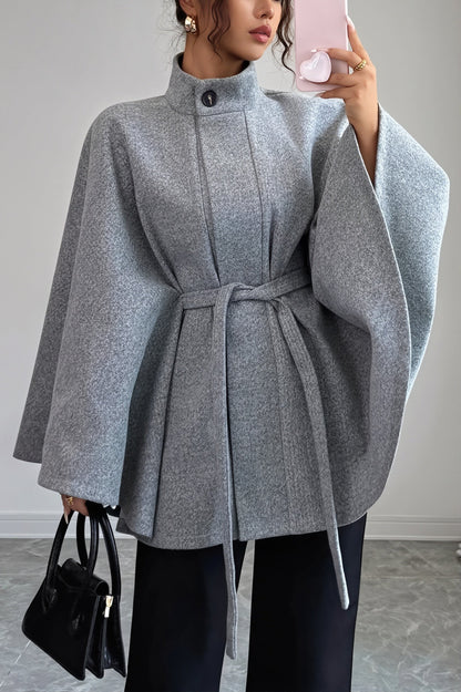Veste Cape Femme À Manches Amples Aspect Laine Avec Ceinture