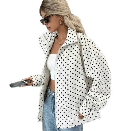 Veste Courte Femme Tissée À Pois Coupe Ample