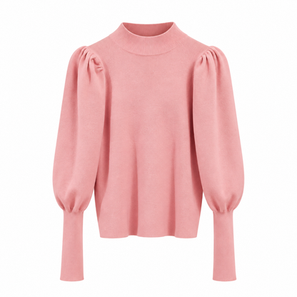 Pull Femme Côtelé À Col Montant Manches Bouffantes