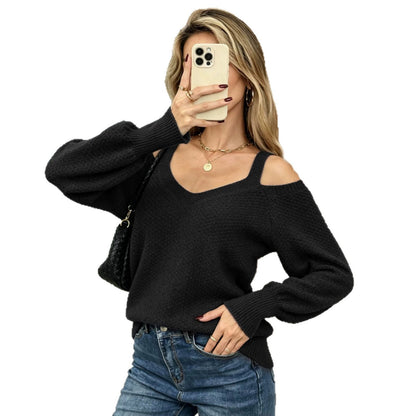 Détail du top femme en maille à épaules dénudées