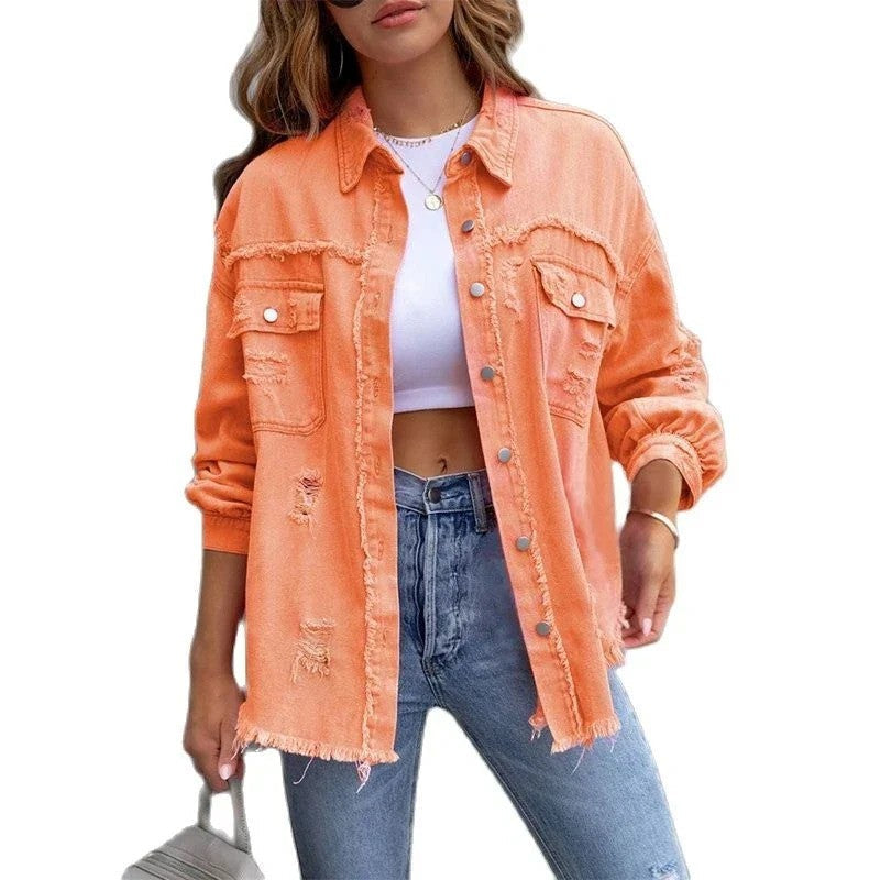 Détail des poches de la veste en jean doublée