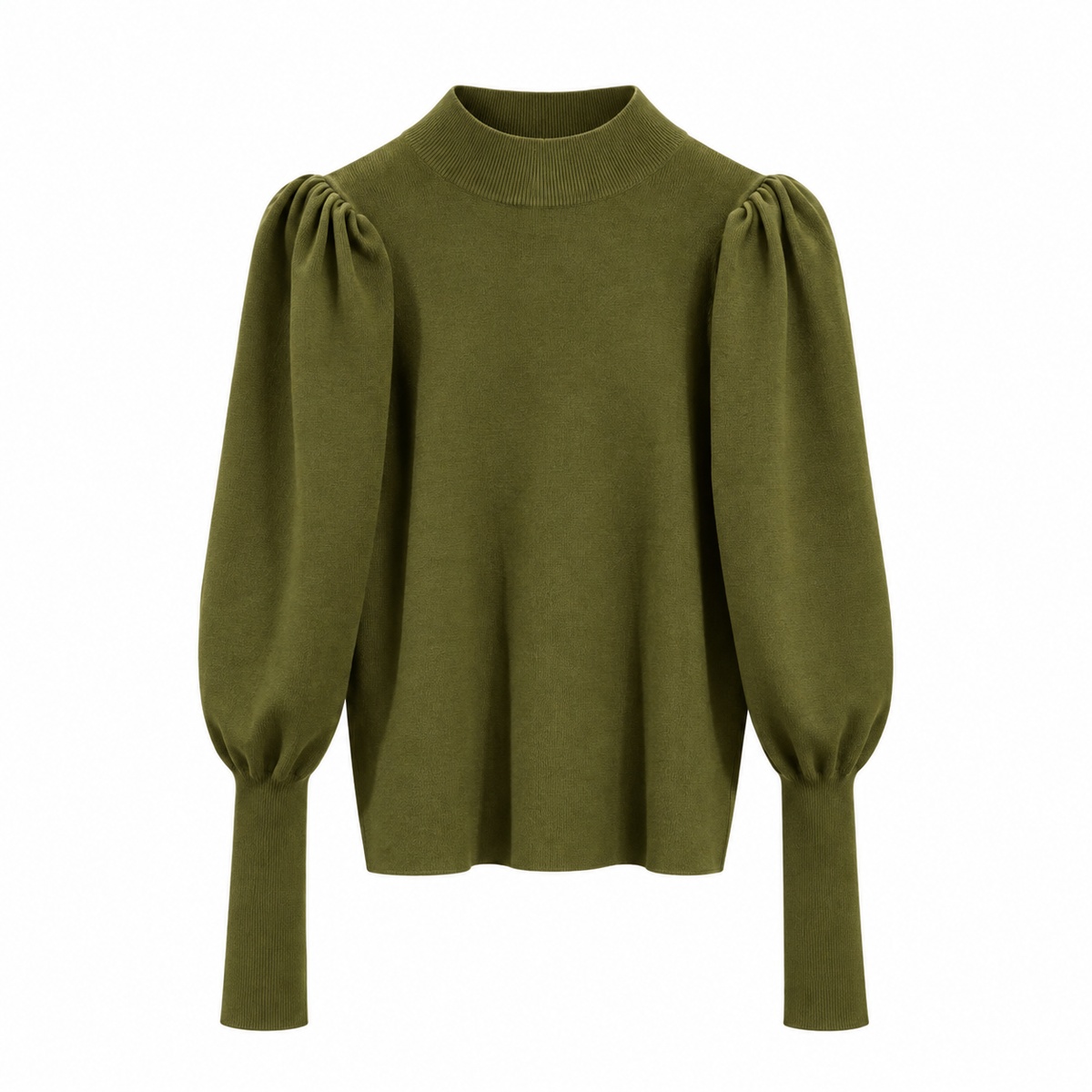 Pull Femme Côtelé À Col Montant Manches Bouffantes