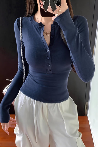 T-shirt femme ajusté en maille côtelée à manches longues