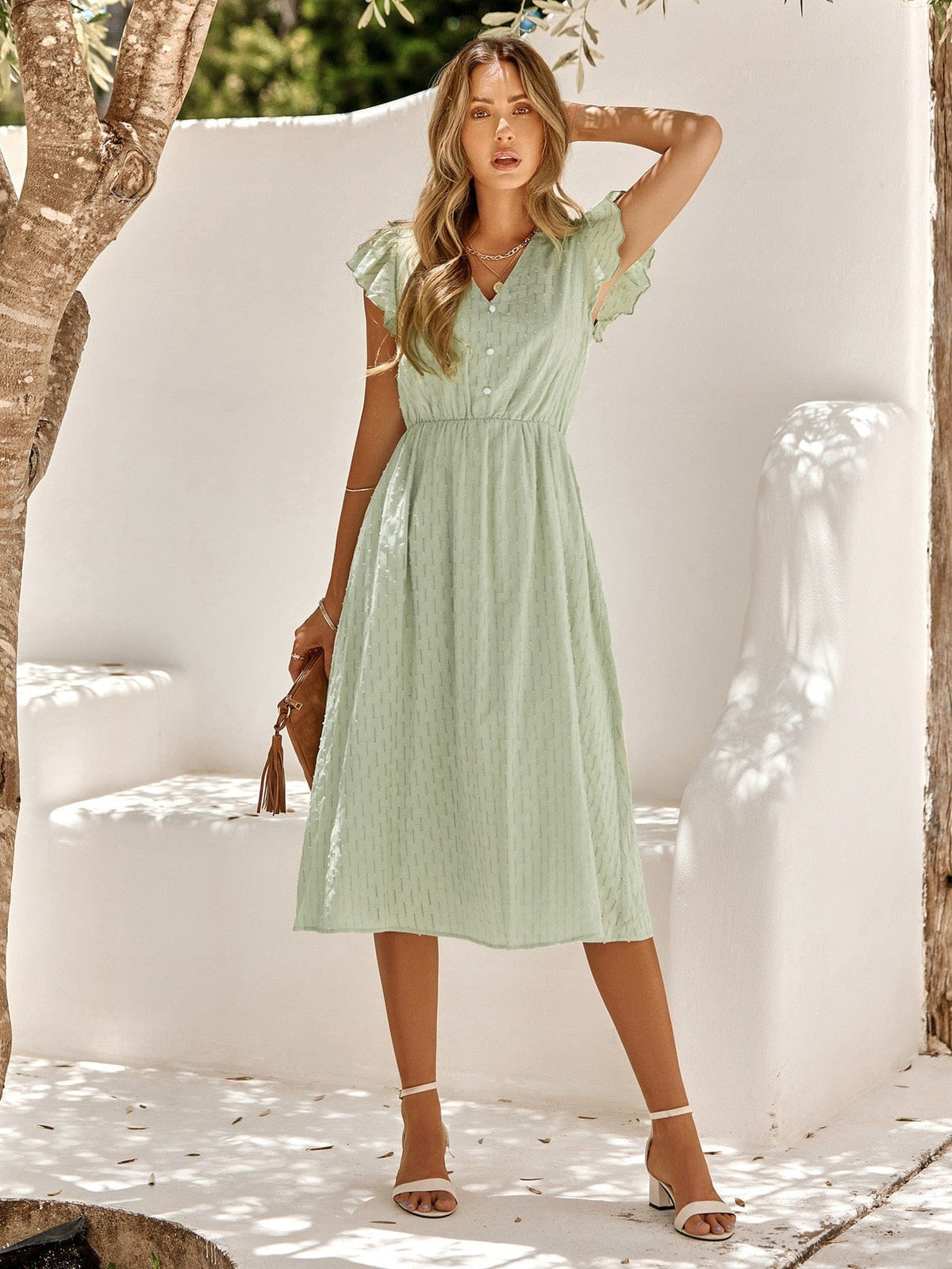 Robe Midi Verte Pour Invitée De Mariage