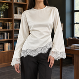 Top Femme Asymétrique En Dentelle À Manches Évasées