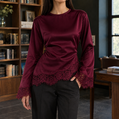 Top Femme Asymétrique En Dentelle À Manches Évasées