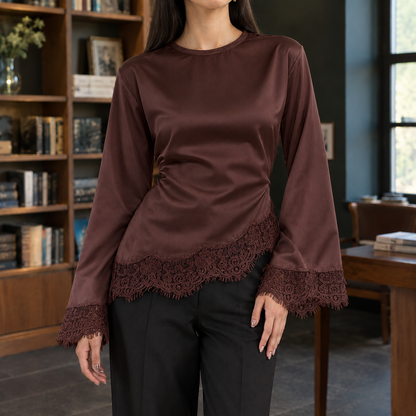 Top Femme Asymétrique En Dentelle À Manches Évasées