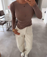 Top En Viscose Et Cachemire Marron Clair