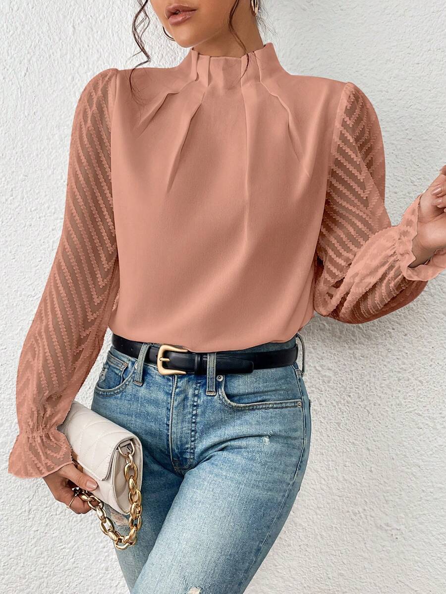 Blouse Femme À Manches Plissées Coupe Ajustée