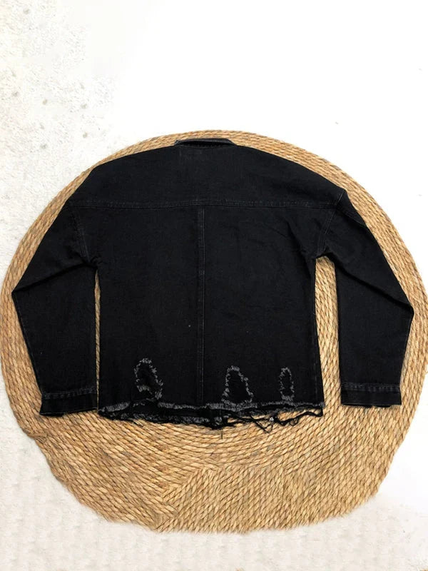 Vue arrière de la veste femme en denim à col à revers