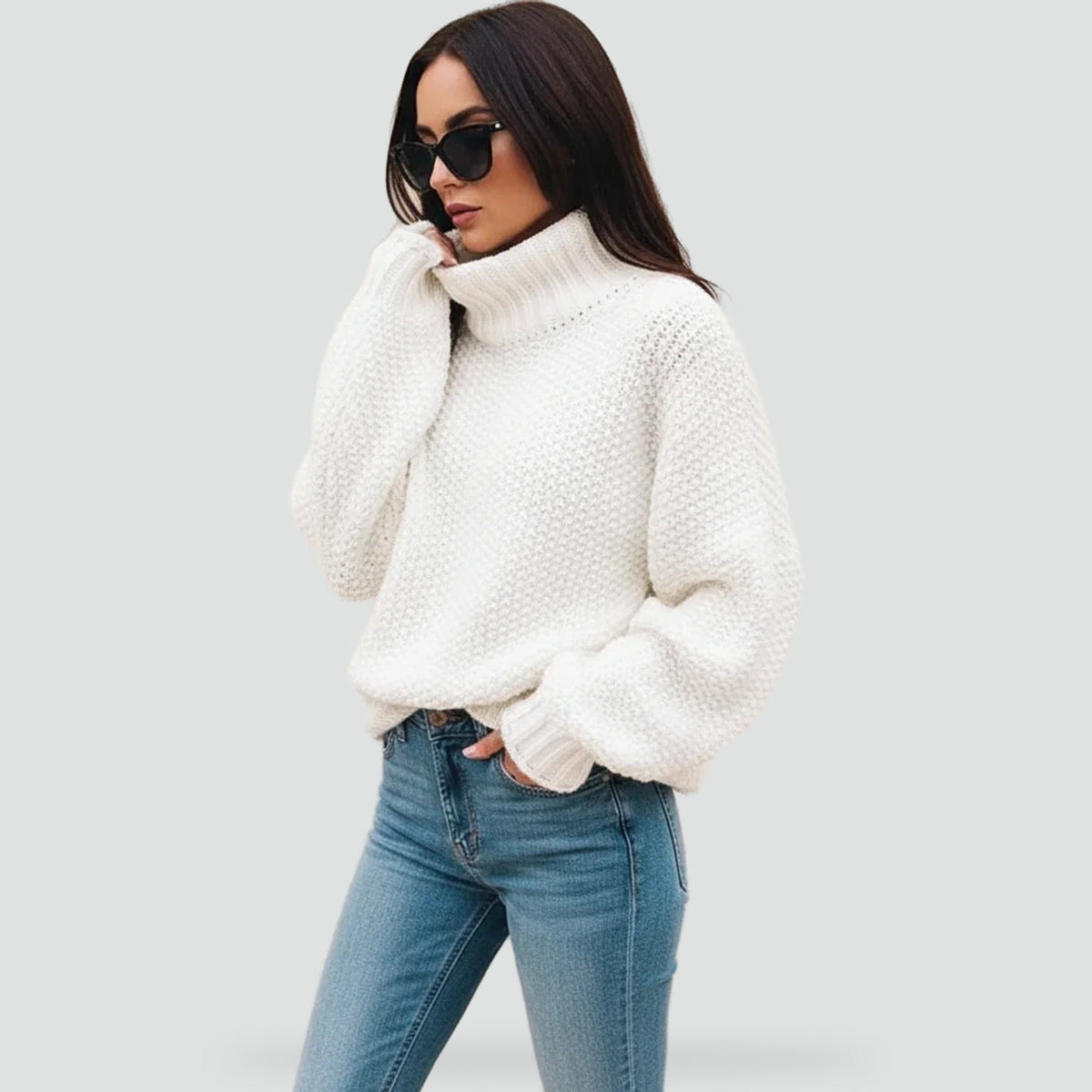Pull femme à col roulé en maille épaisse, modèle chaud et douillet