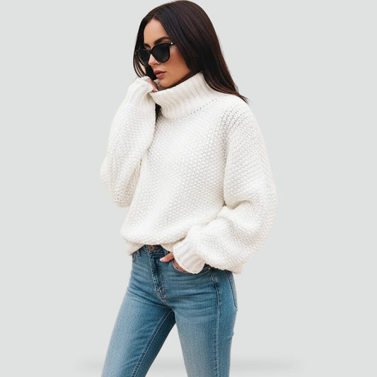 Pull femme à col roulé en maille épaisse, modèle chaud et douillet