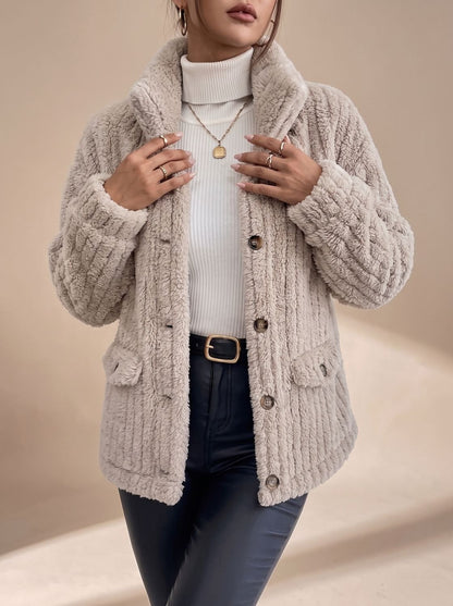 Manteau teddy boutonné pour femme, coupe confortable et chaleureuse