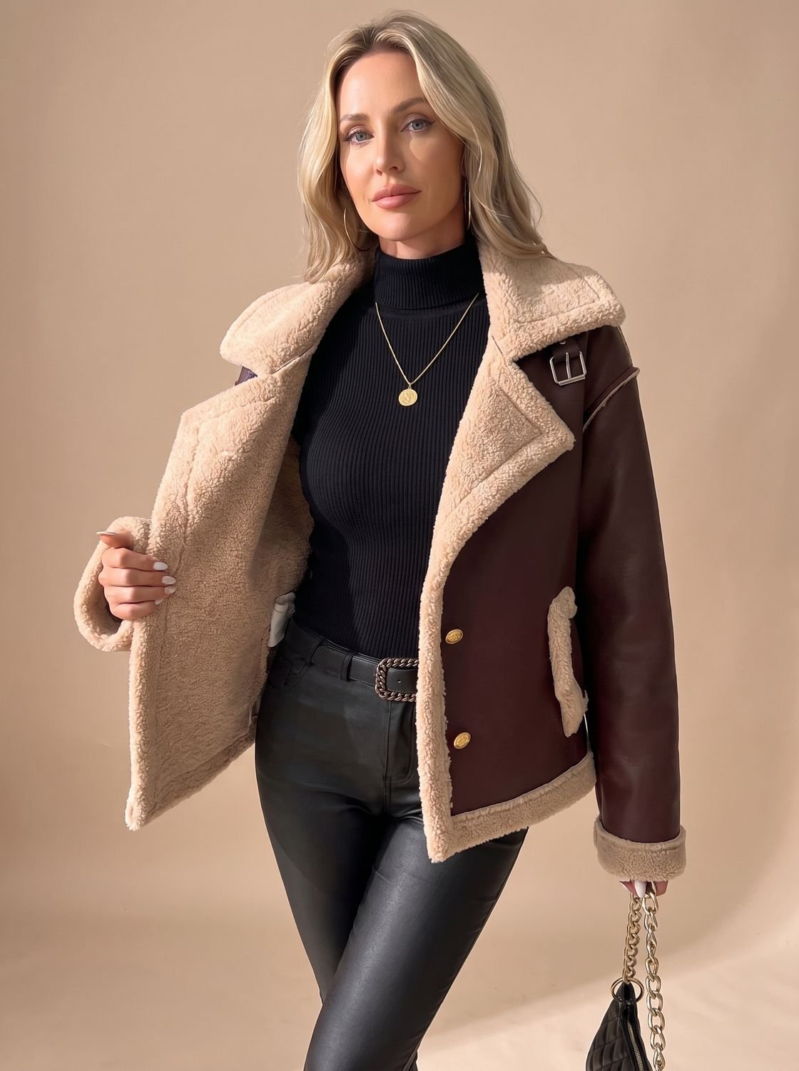 Doublure sherpa chaude de la veste aviateur femme