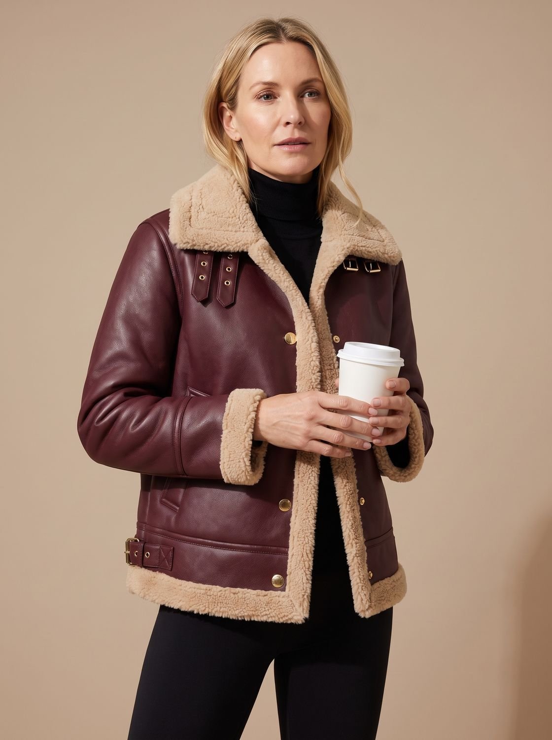 Veste aviateur femme en similicuir, vue de dos