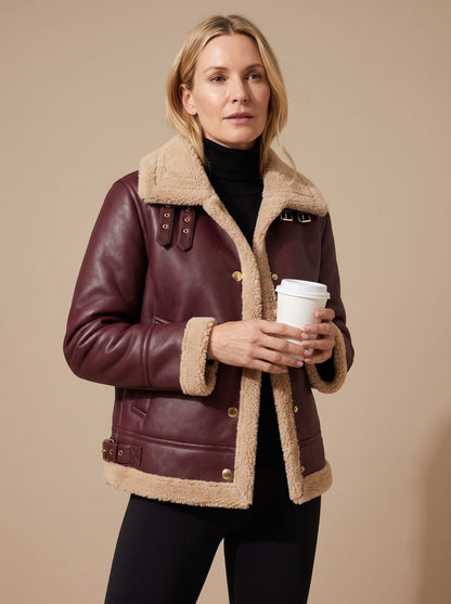 Veste aviateur femme en similicuir, vue de dos