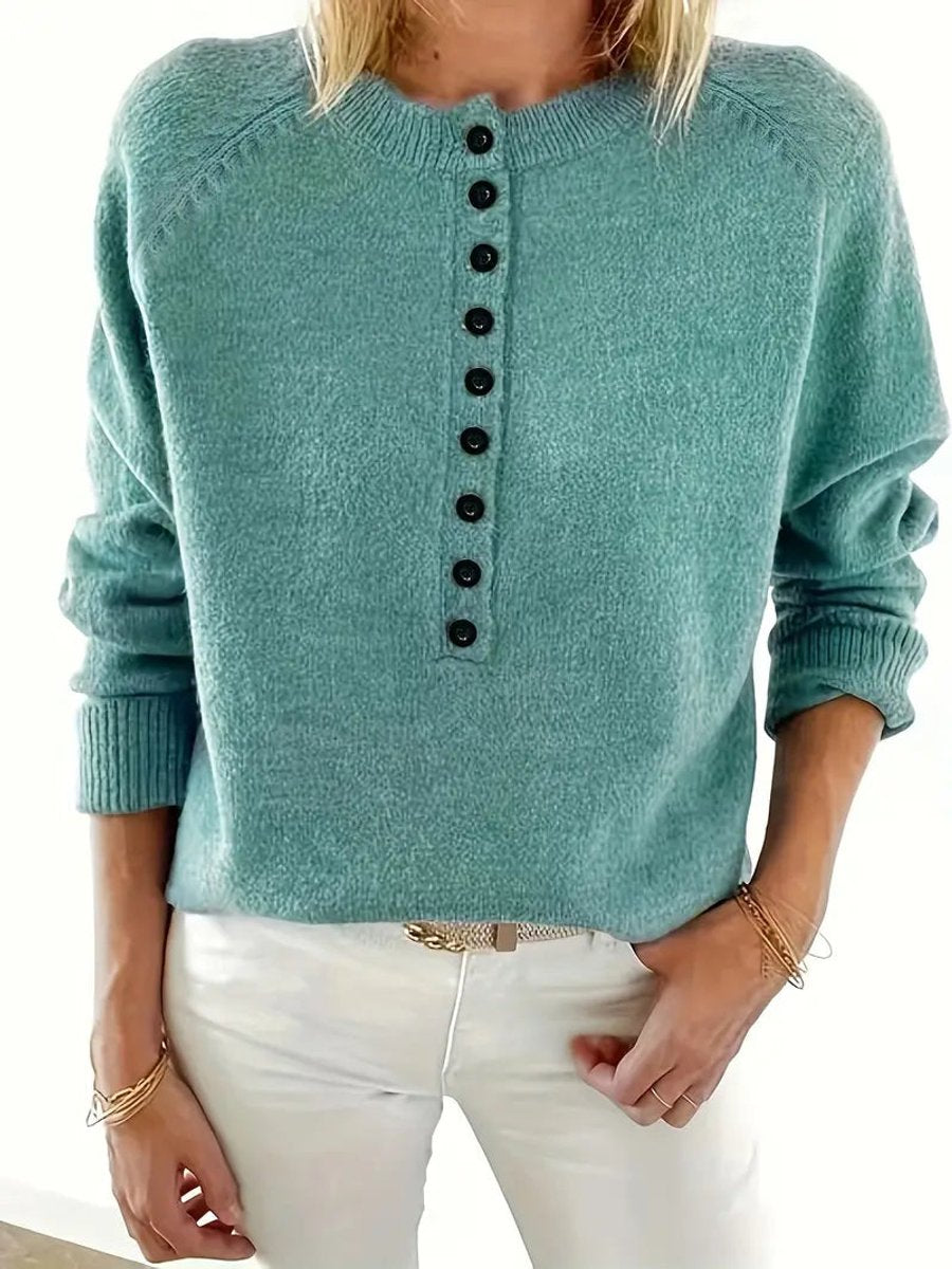 Vue avant du pull femme en maille à col V