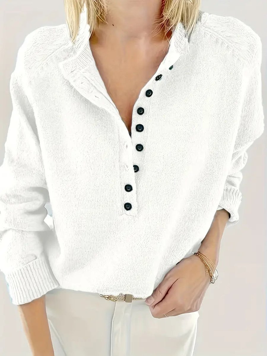 Pull Femme En Maille À Col V Et Patte De Boutonnage