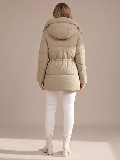 Veste d’hiver femme avec capuche et taille ajustable, vue de profil