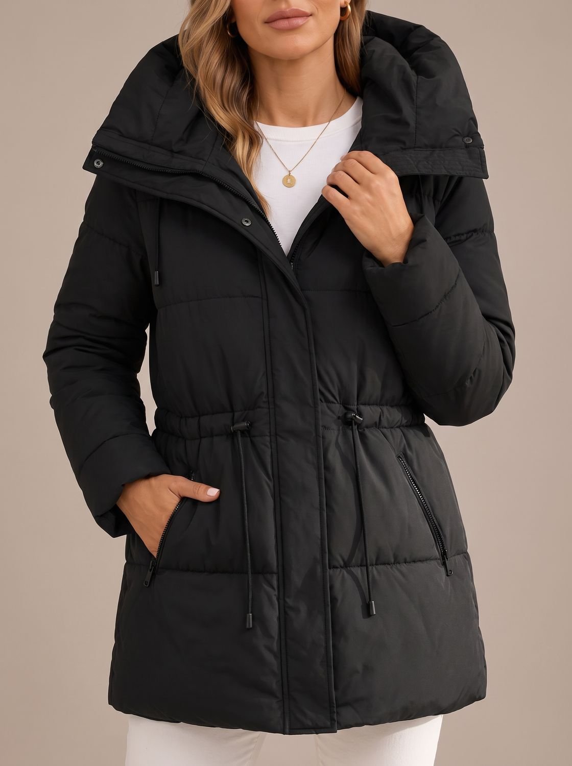Veste Matelassée À Capuche Femme Coupe Longue