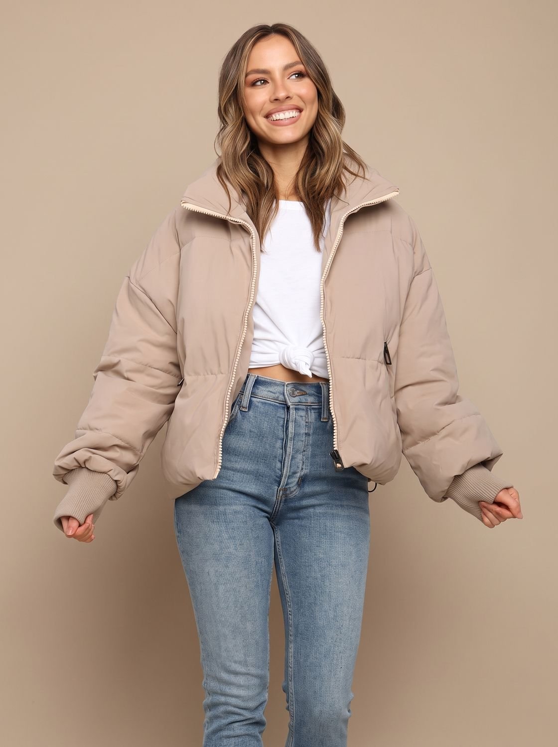 Doudoune matelassée oversize pour femme avec col montant