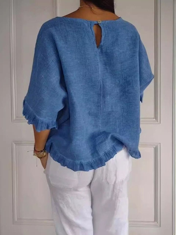 Blouse femme à manches courtes et coupe décontractée, vue de dos